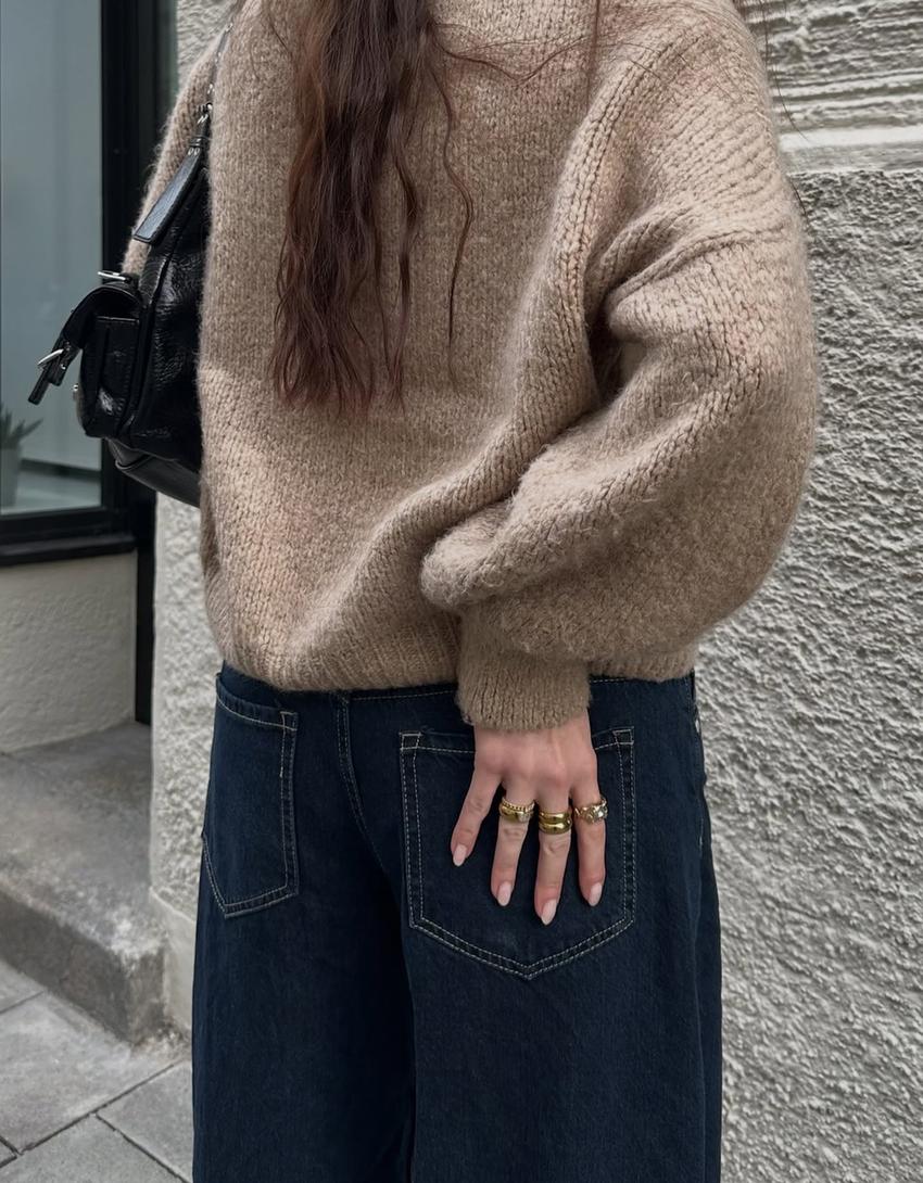 Wide-leg low-waist jeans-Navy