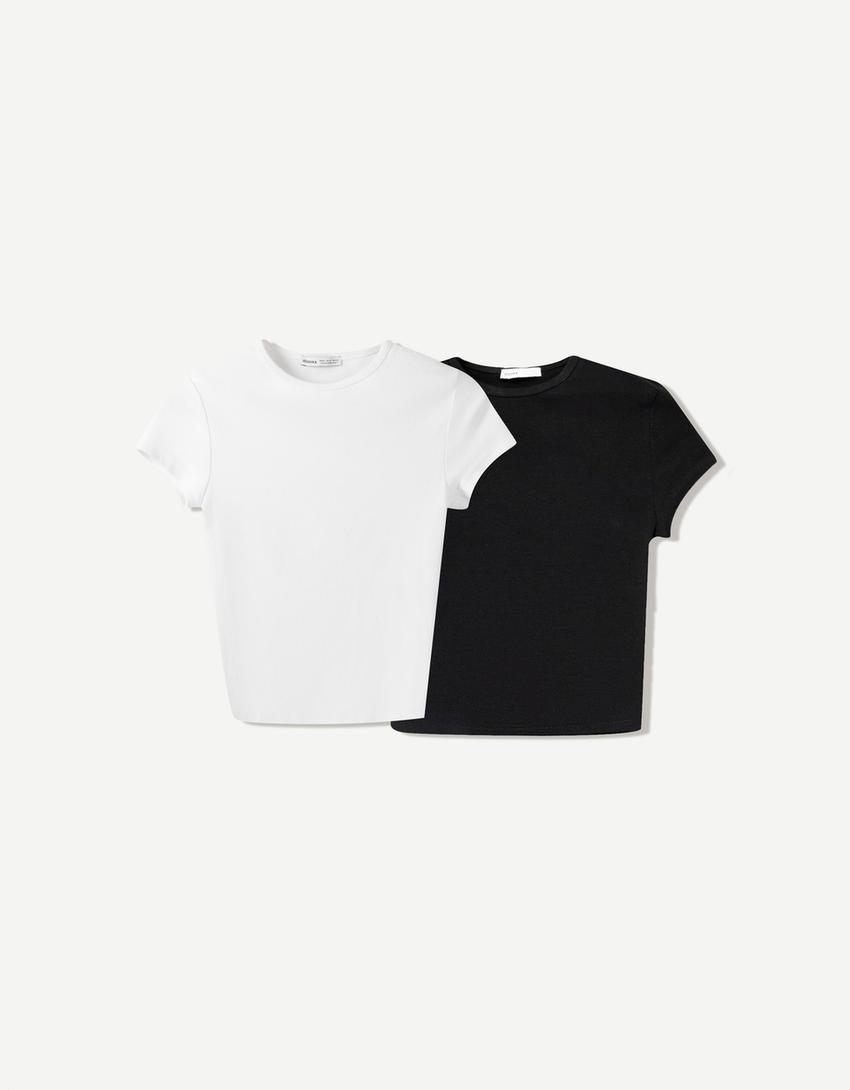 2'li kısa kollu bisiklet yaka t-shirt paketi-Çok renkli-3