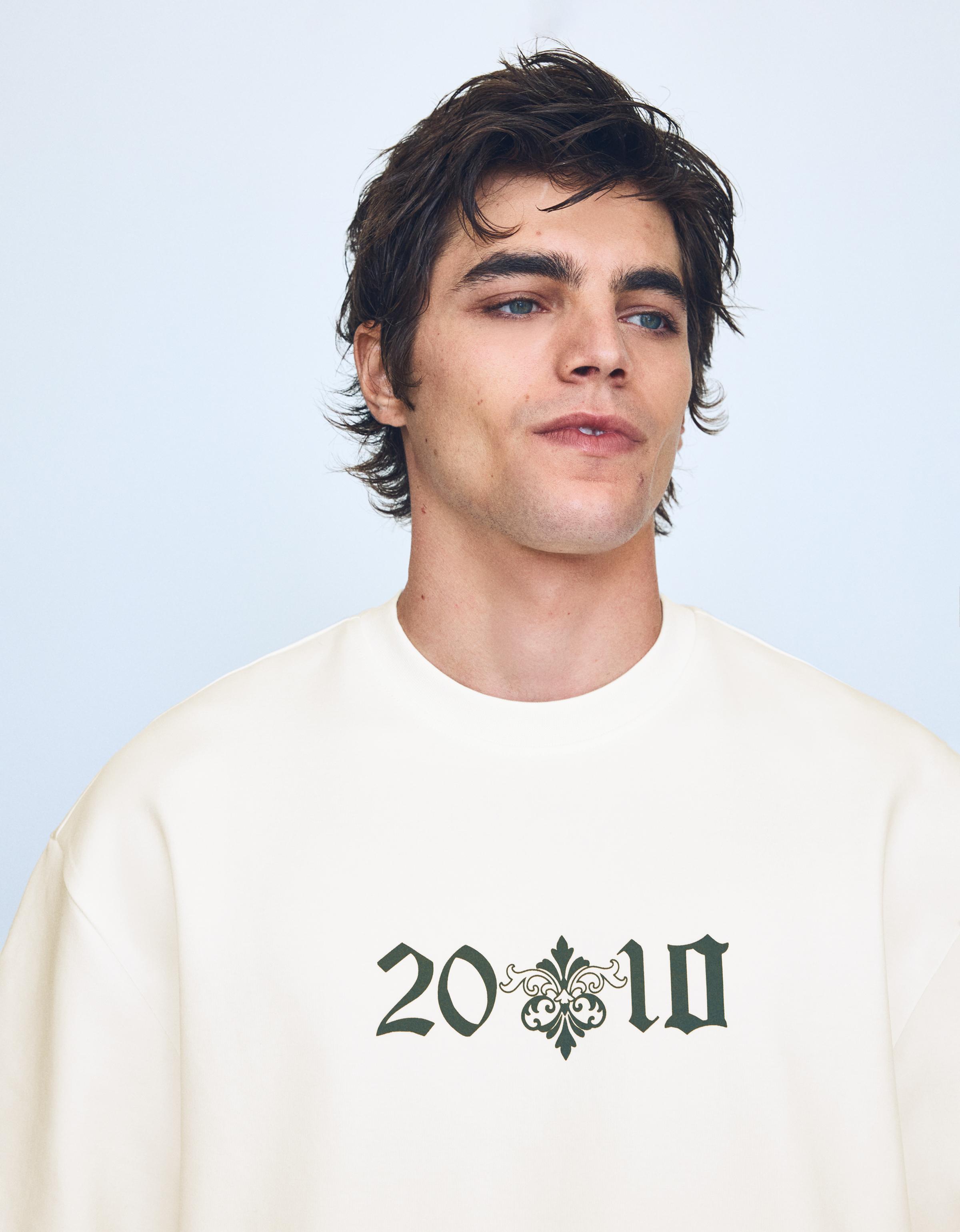 Short sleeve sweatshirt print T-shirt — Cream