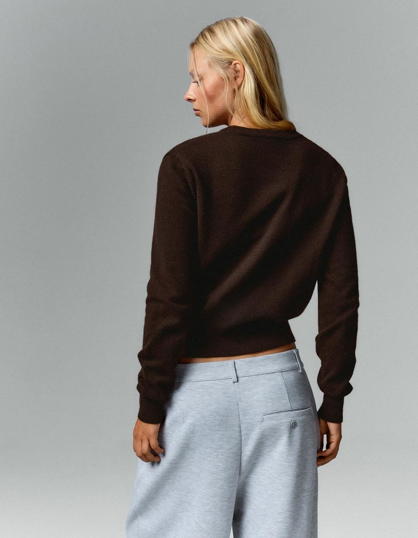 Round neck jumper-Brown