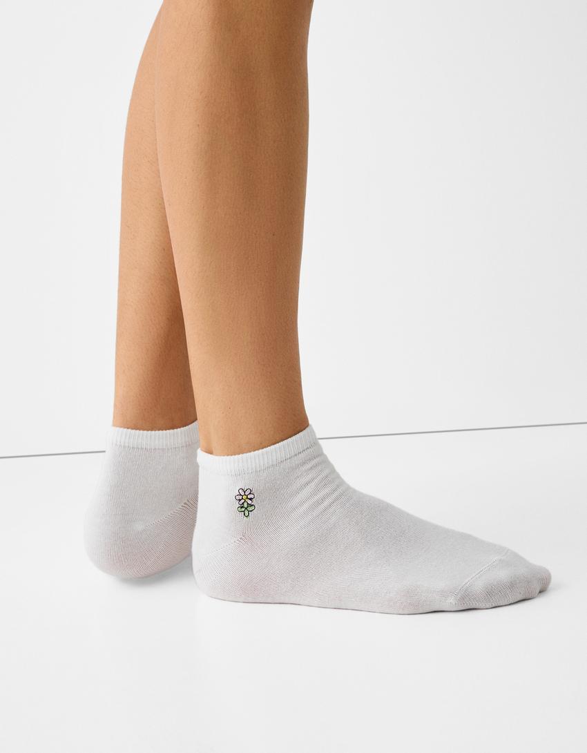 3’lü işlemeli çorap paketi-Beyaz-3