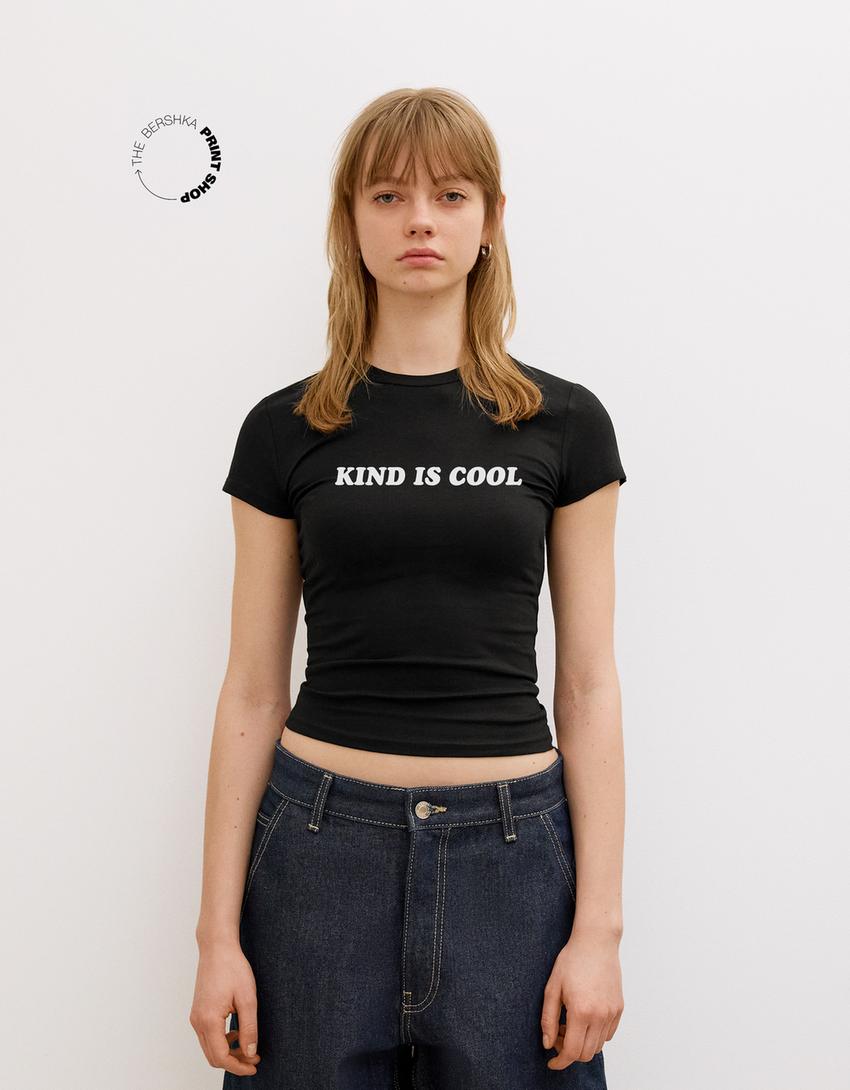 Tricou mânecă scurtă print-Negru