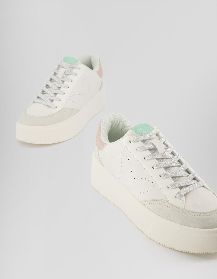 Sneakers gravées motif animal et brillants-Blanc-2