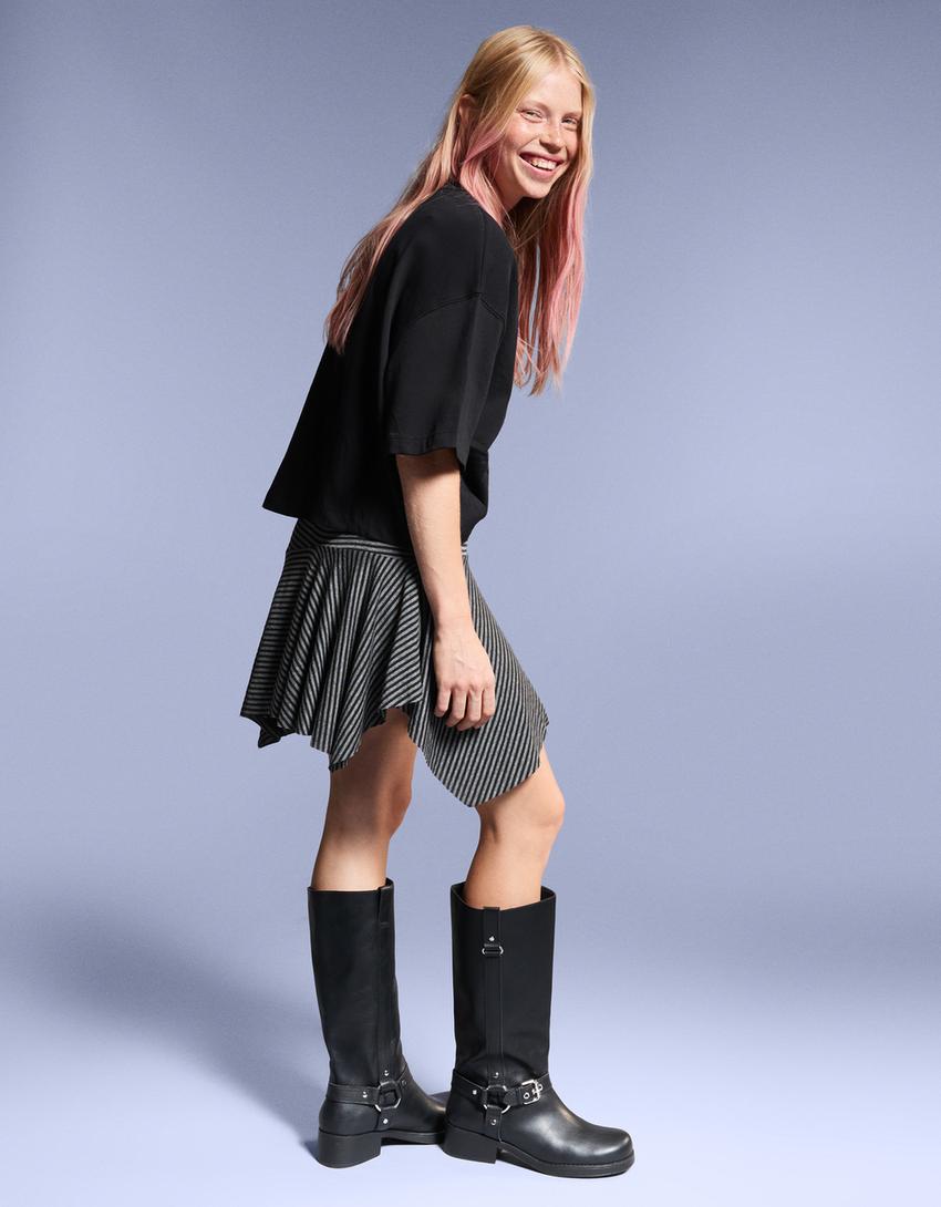 Striped asymmetric mini skirt-Dark grey