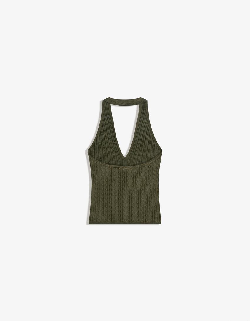 Top cuello halter trenzado-Verde-4