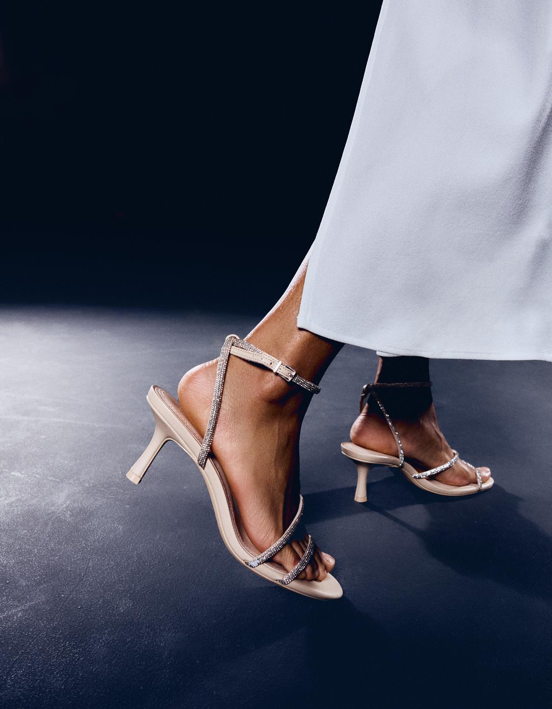 Strappy heeled sandals with rhinestones