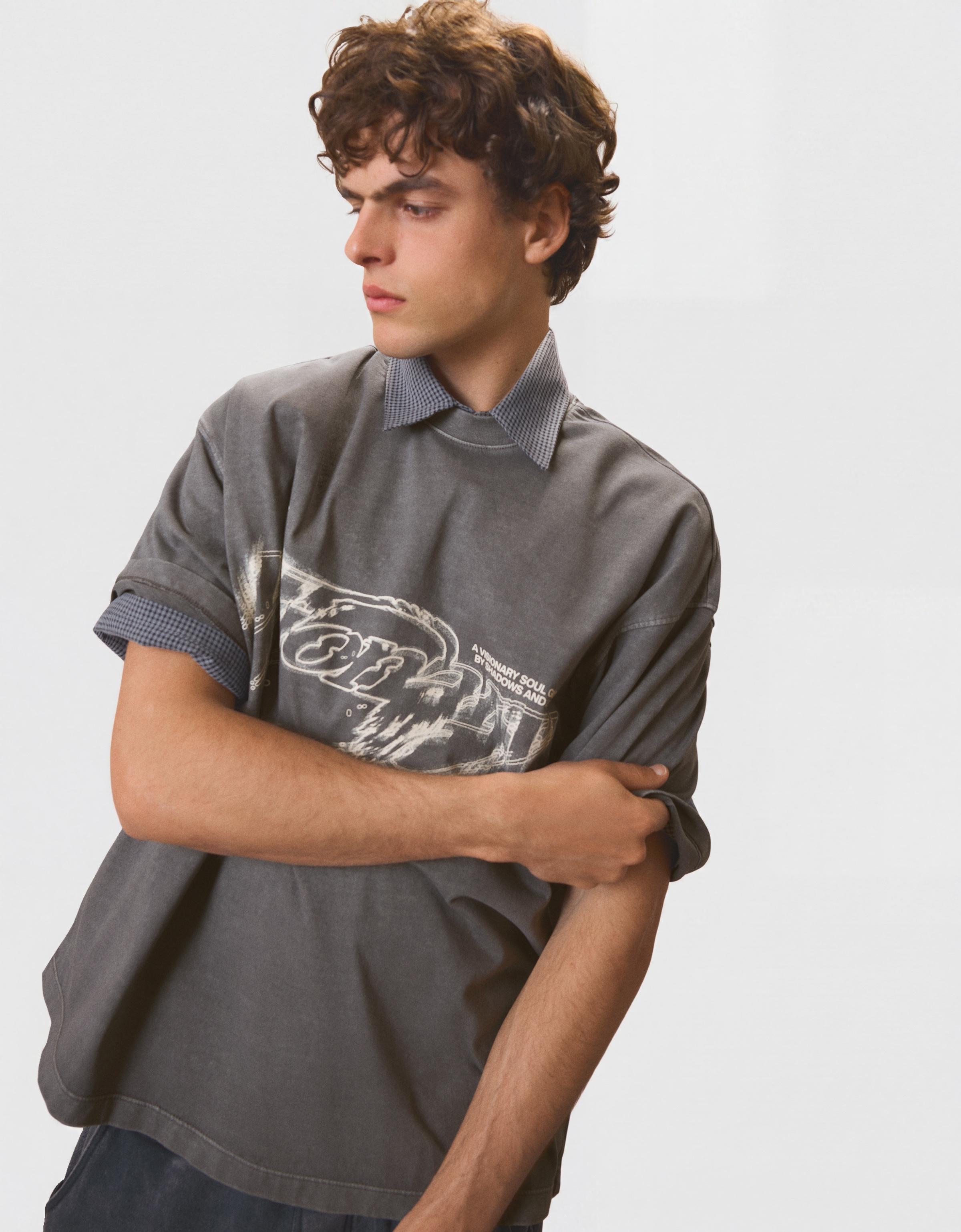 Boxy fit print T-shirt — Grey