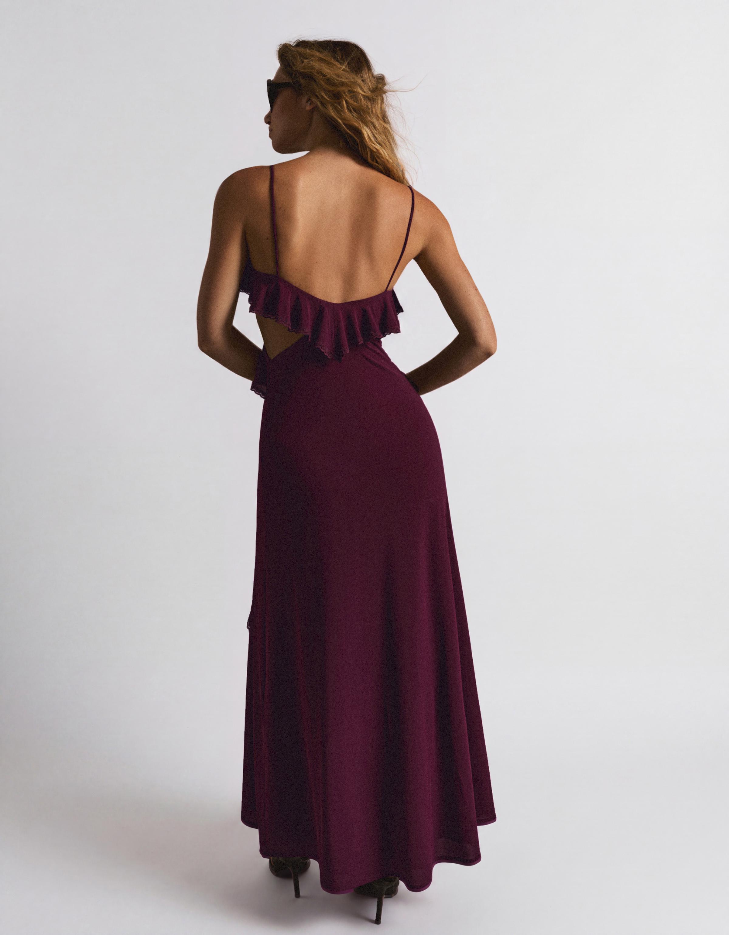 Midi dress with frilled straps — Burgundy