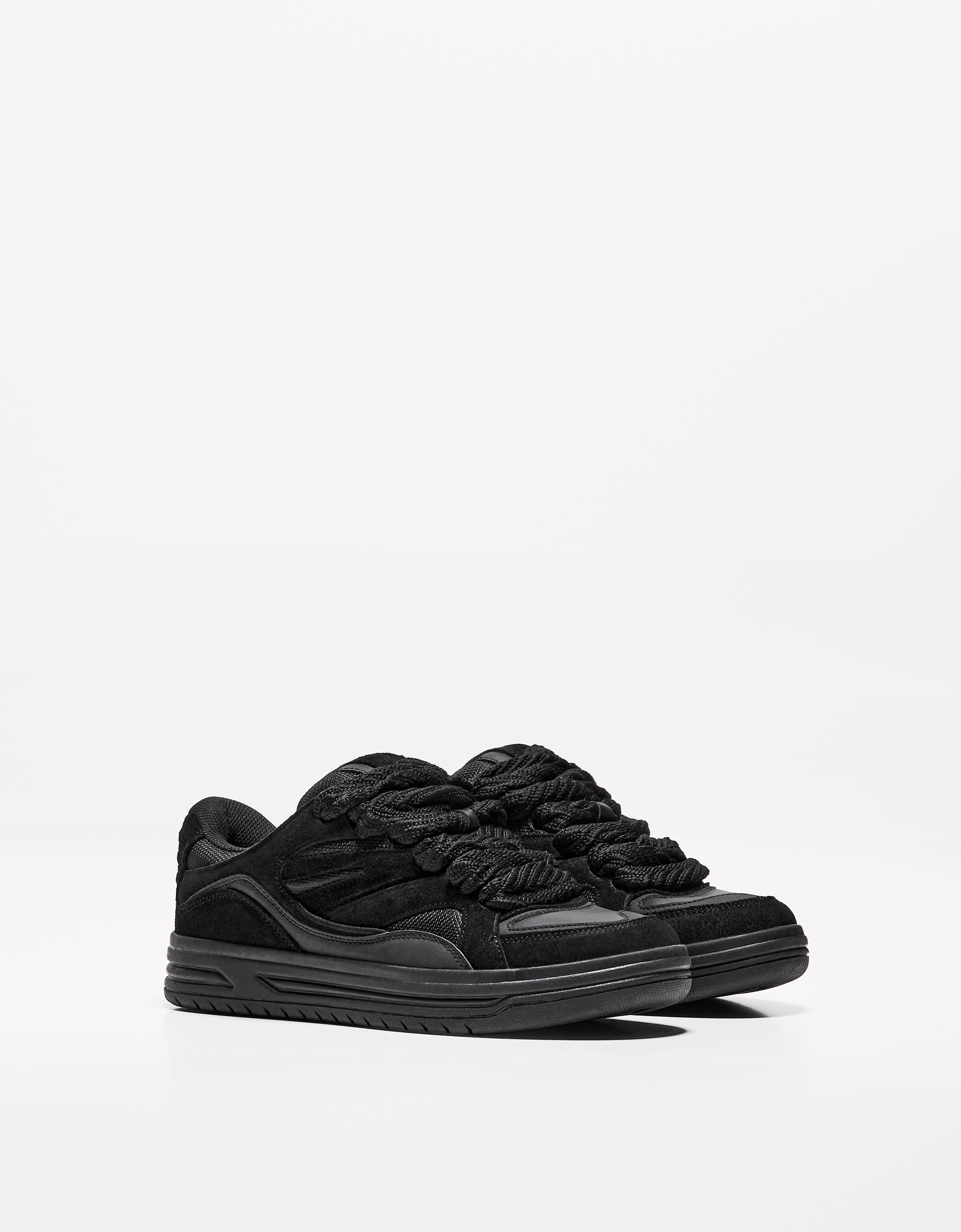 Bershka Skate-Sneaker Aus Leder Herren 46 Schwarz