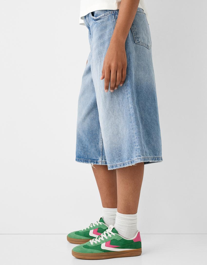 Bermuda short baggy en jean-Bleu lavé-5