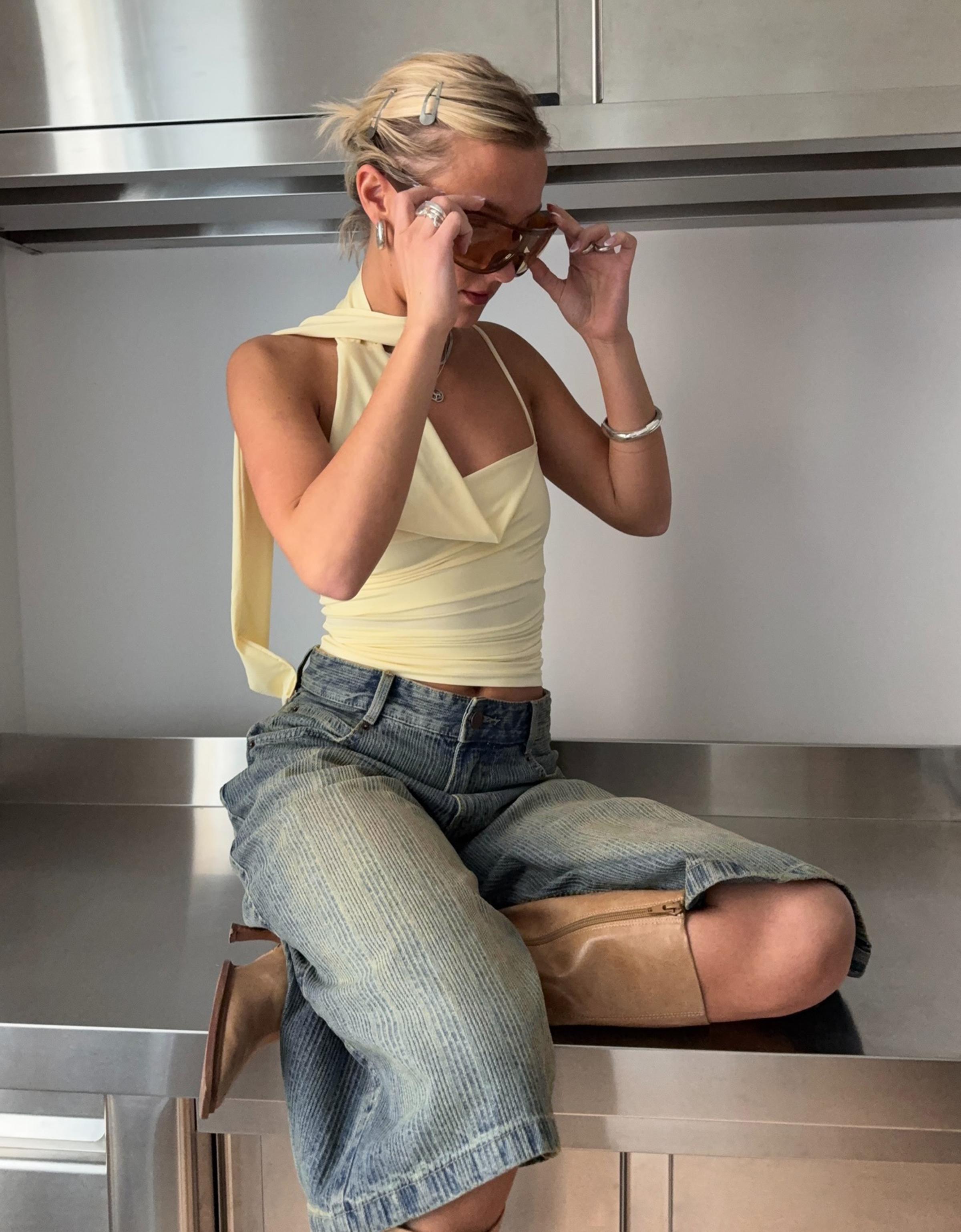 Super baggy denim Bermuda shorts — Light blue