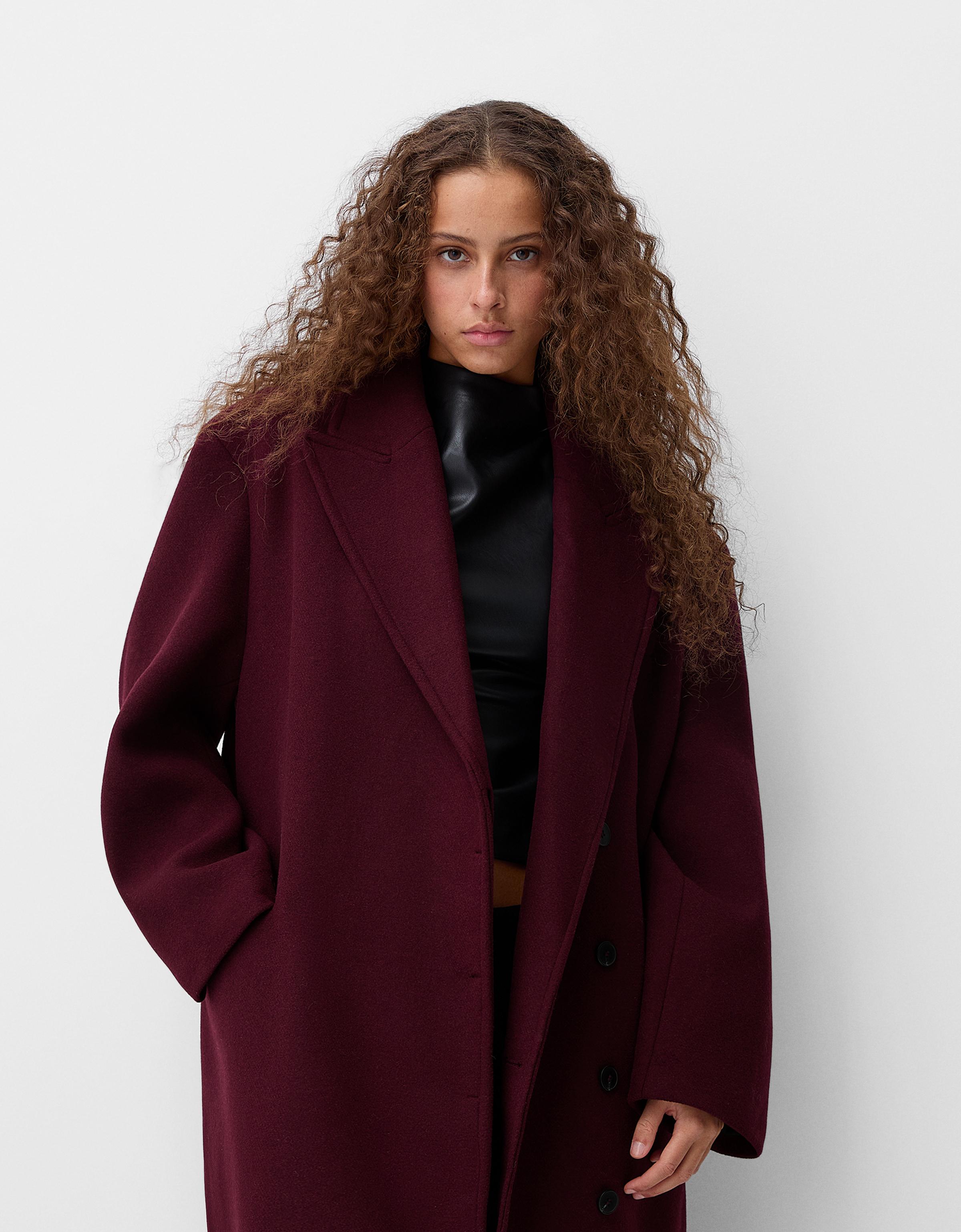 Bershka Oversize-Stoffmantel Damen Xs-S Bordeaux