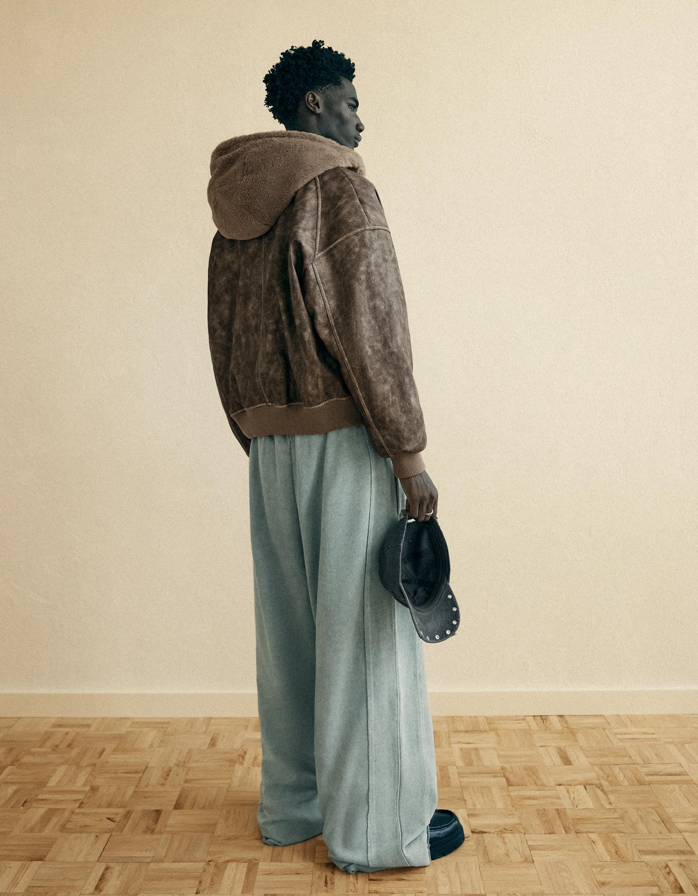 Reversible faux fur hooded jacket — Brown