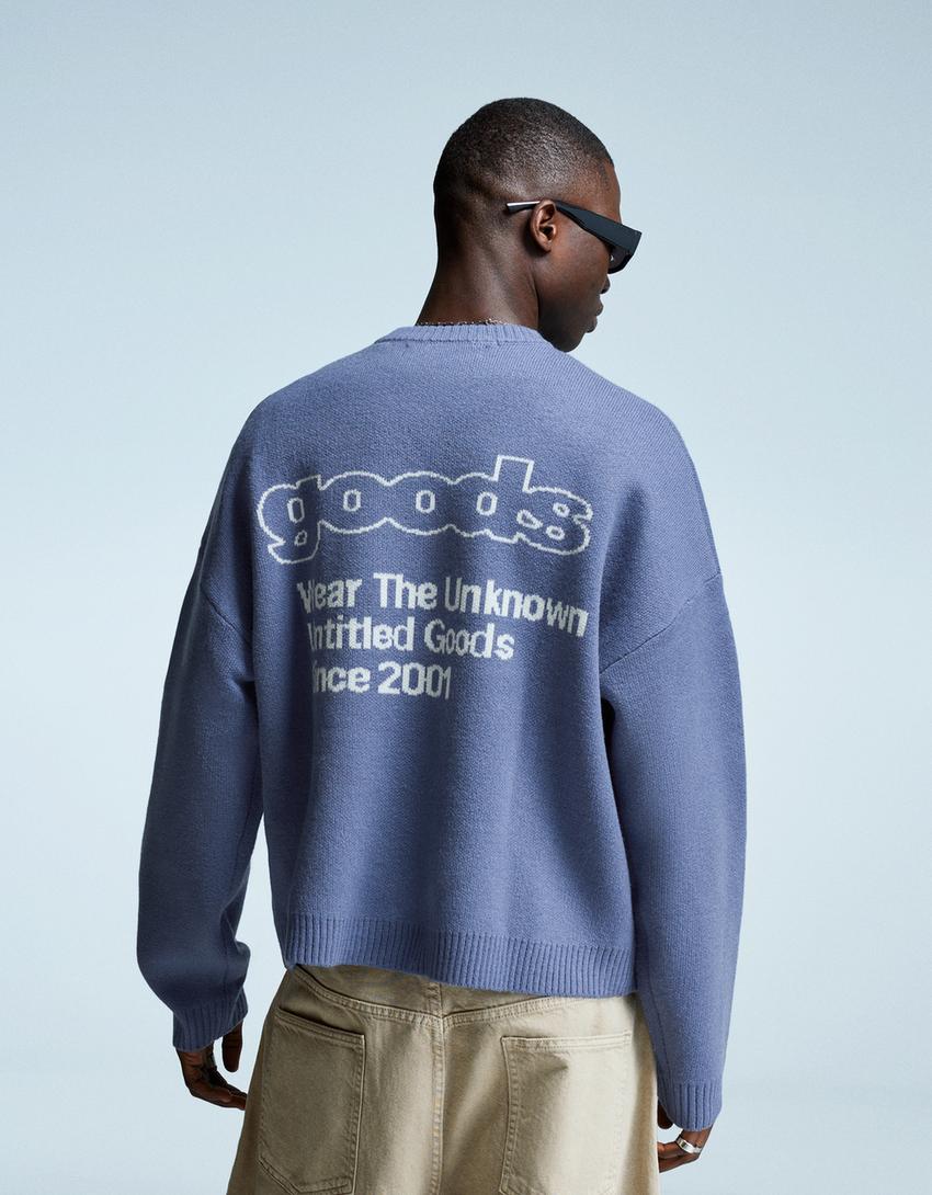 Printed jacquard sweater-Blue