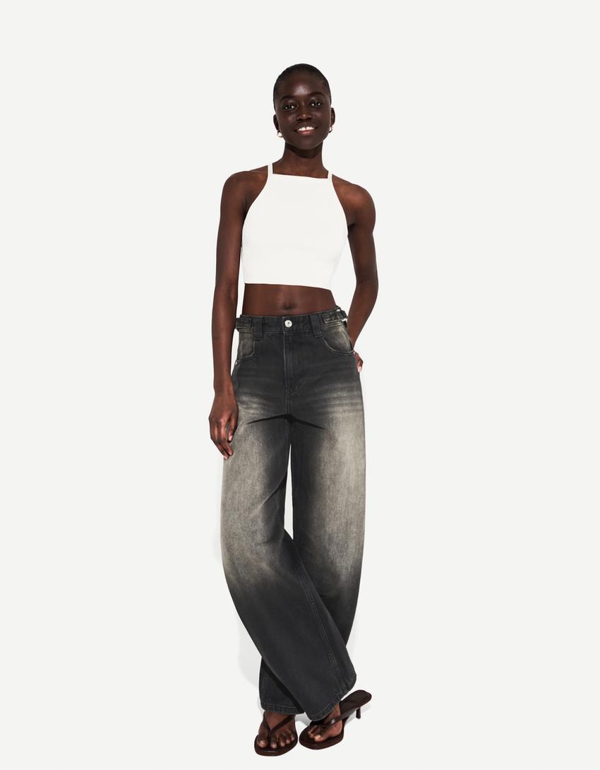 Adjustable balloon fit carpenter jeans