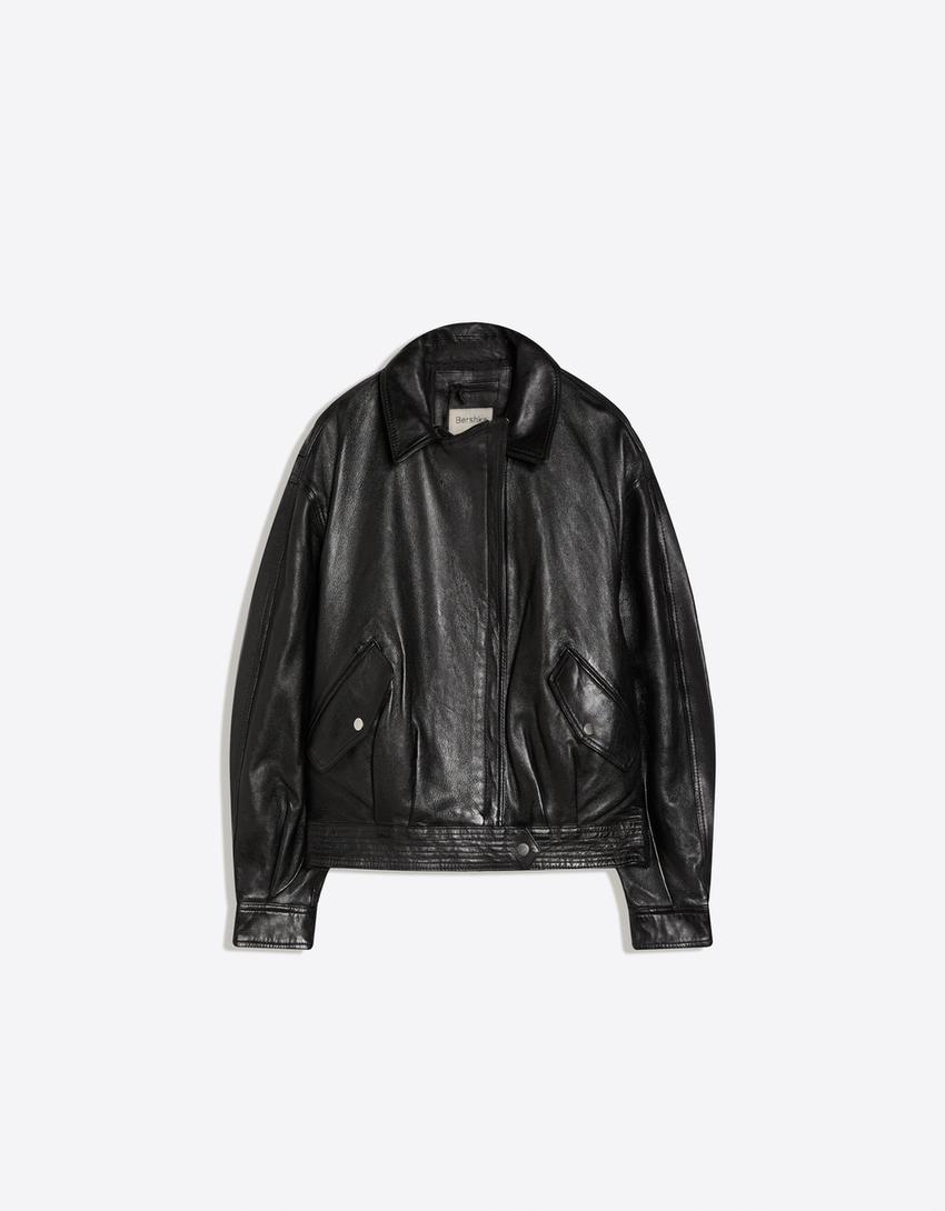 Leather biker jacket-Black