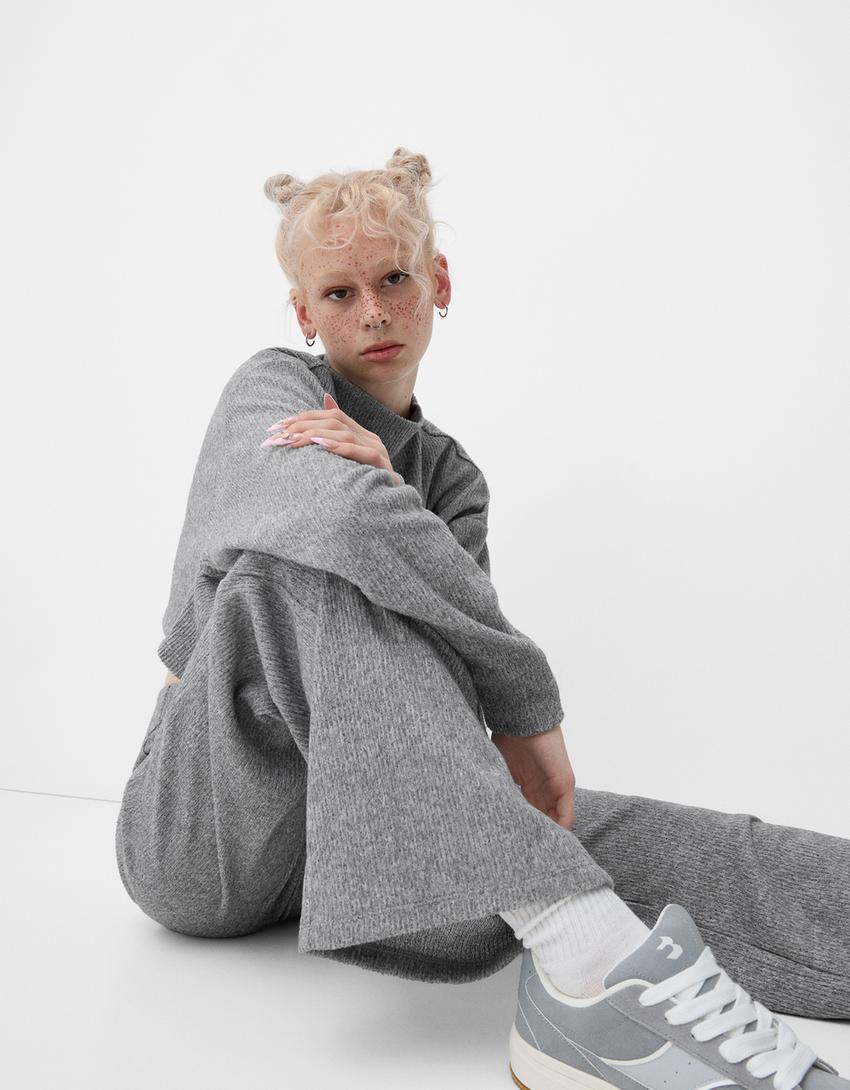 Pull col montant bord-côte soft touch-Gris-2