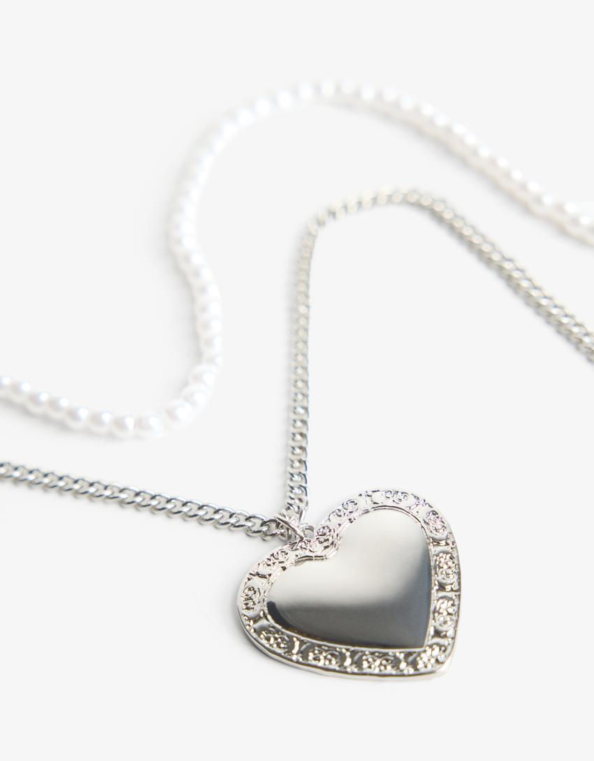 Collar colgante corazón-Negro-1