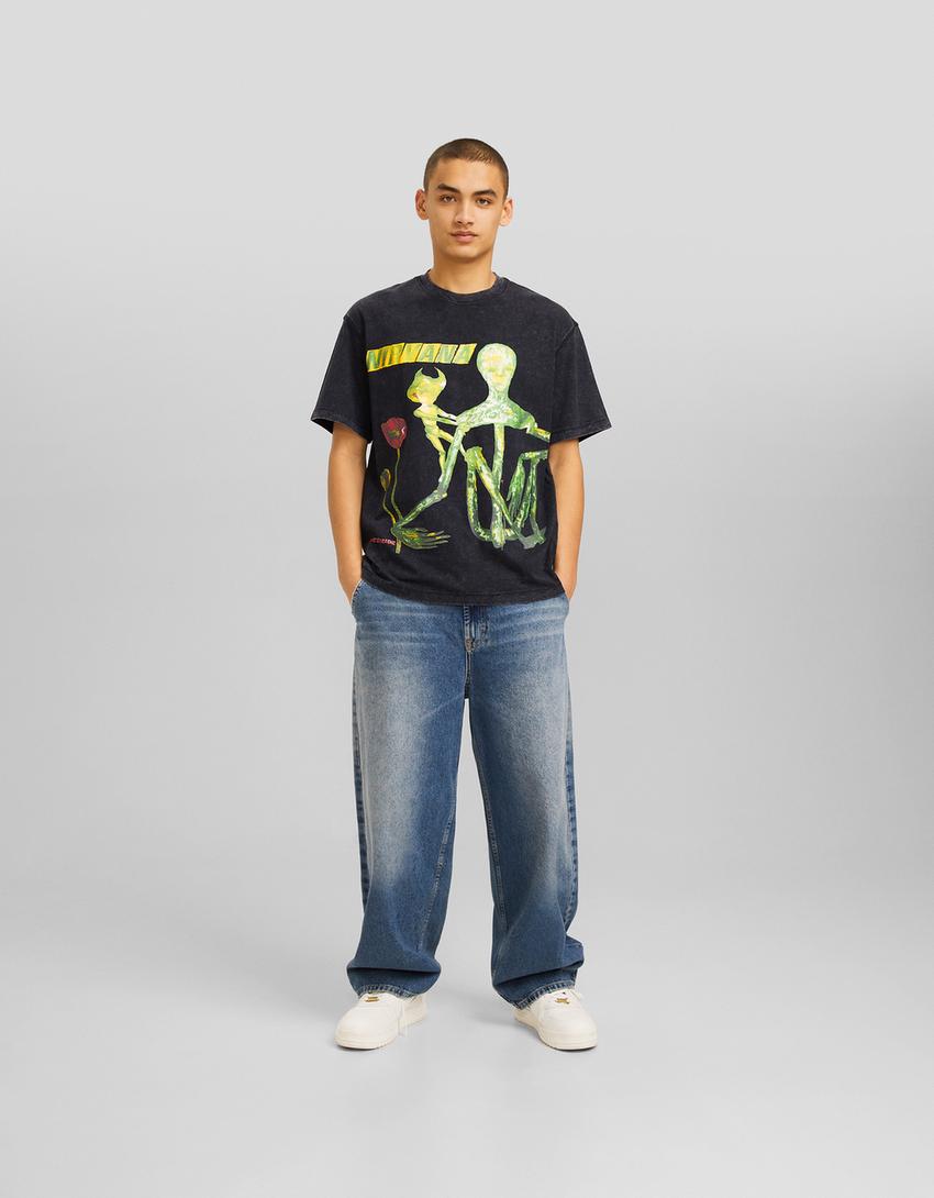 Printed short sleeve oversize Nirvana T-shirt-Grey