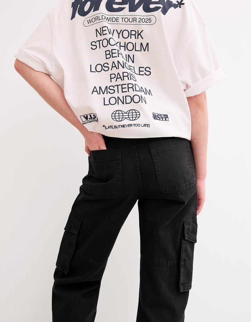 Straight-leg cargo jeans-Black-1