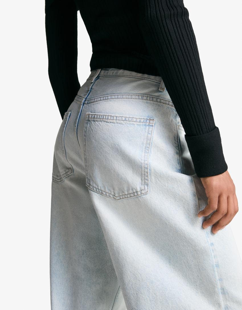 Blugi wide leg barrel-Albastru spălăcit