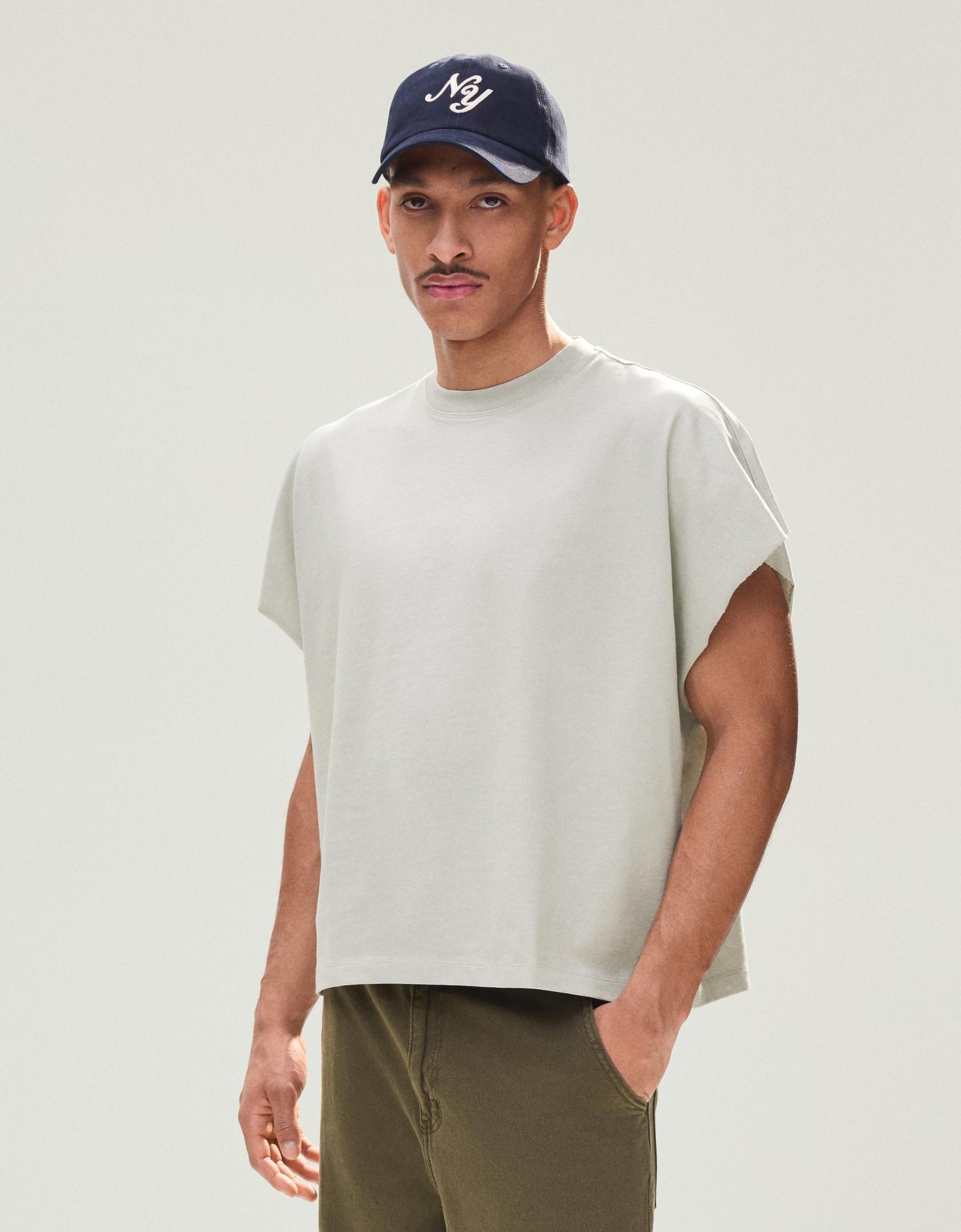 Bershka koszulka worker oversize z nadrukiem popielaty
