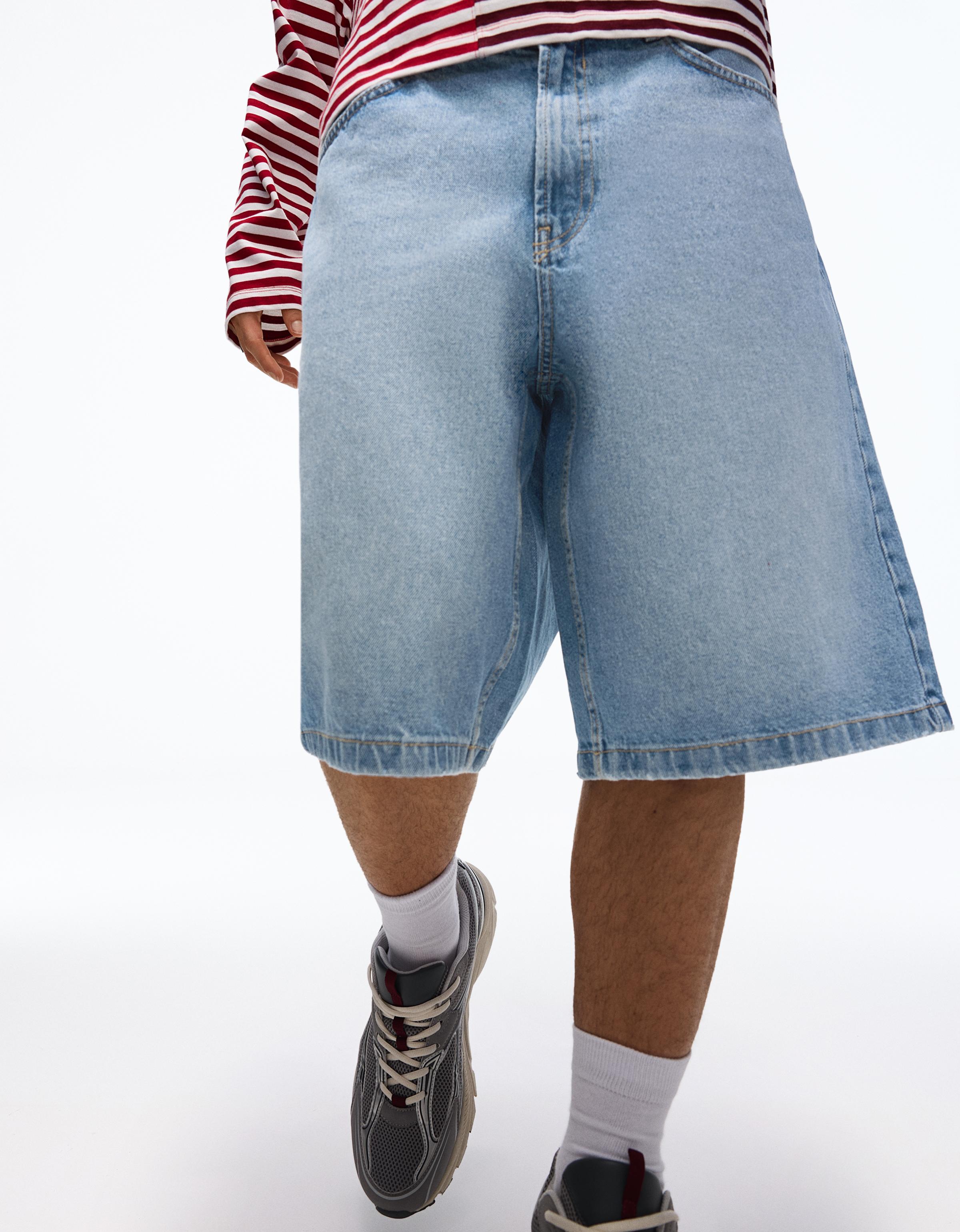 Baggy fit denim bermuda - Görsel 29