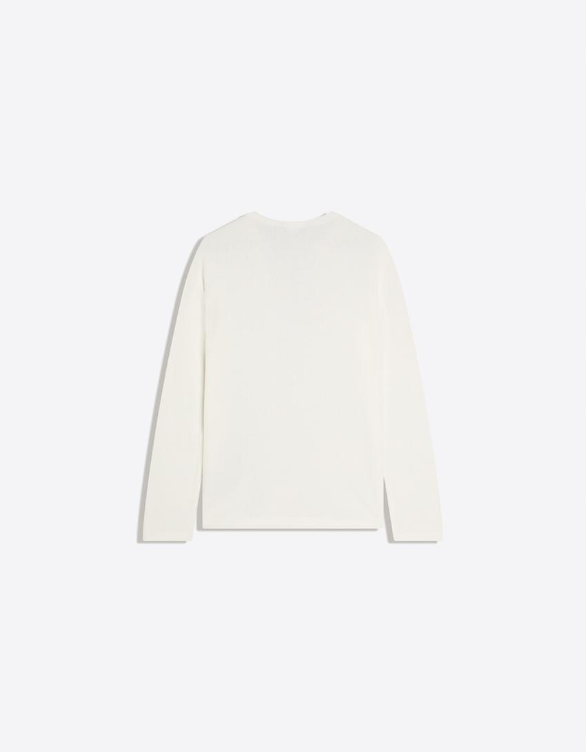 Textured long sleeve T-shirt-Off white