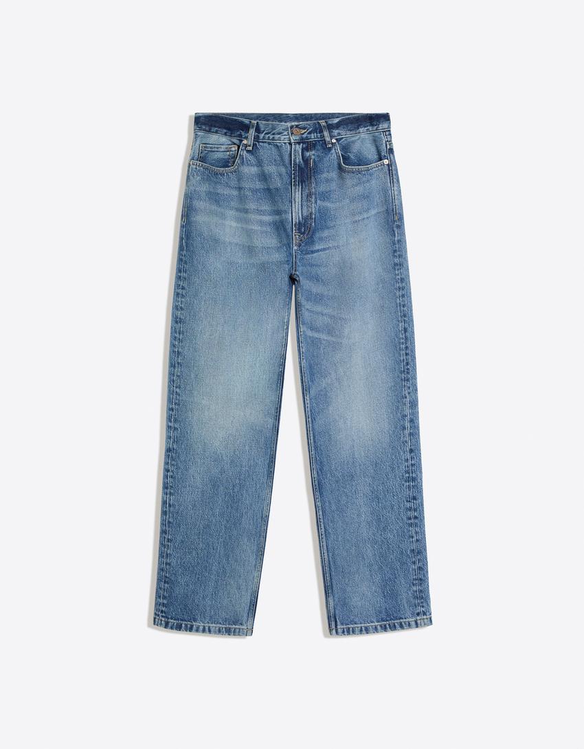 Straight-Jeans mit weitem Bein-Ausgewaschenes Blau