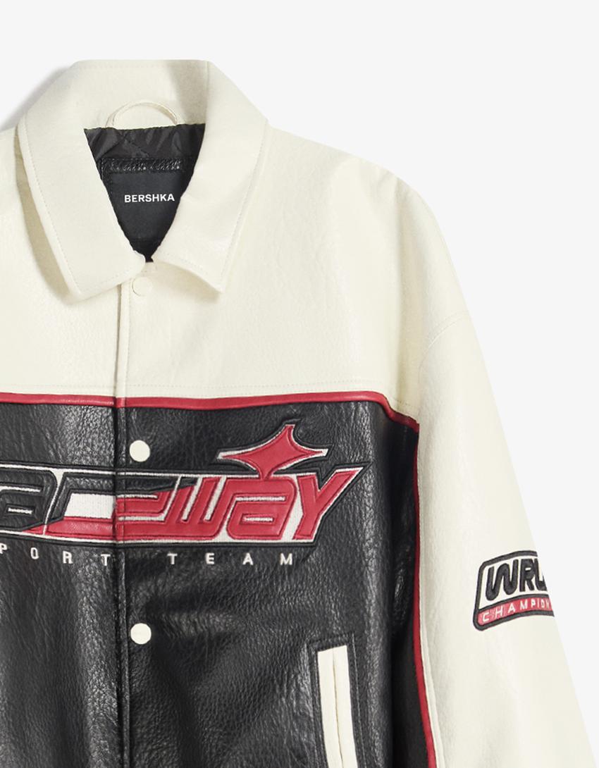 Printed leather effect jacket-Black