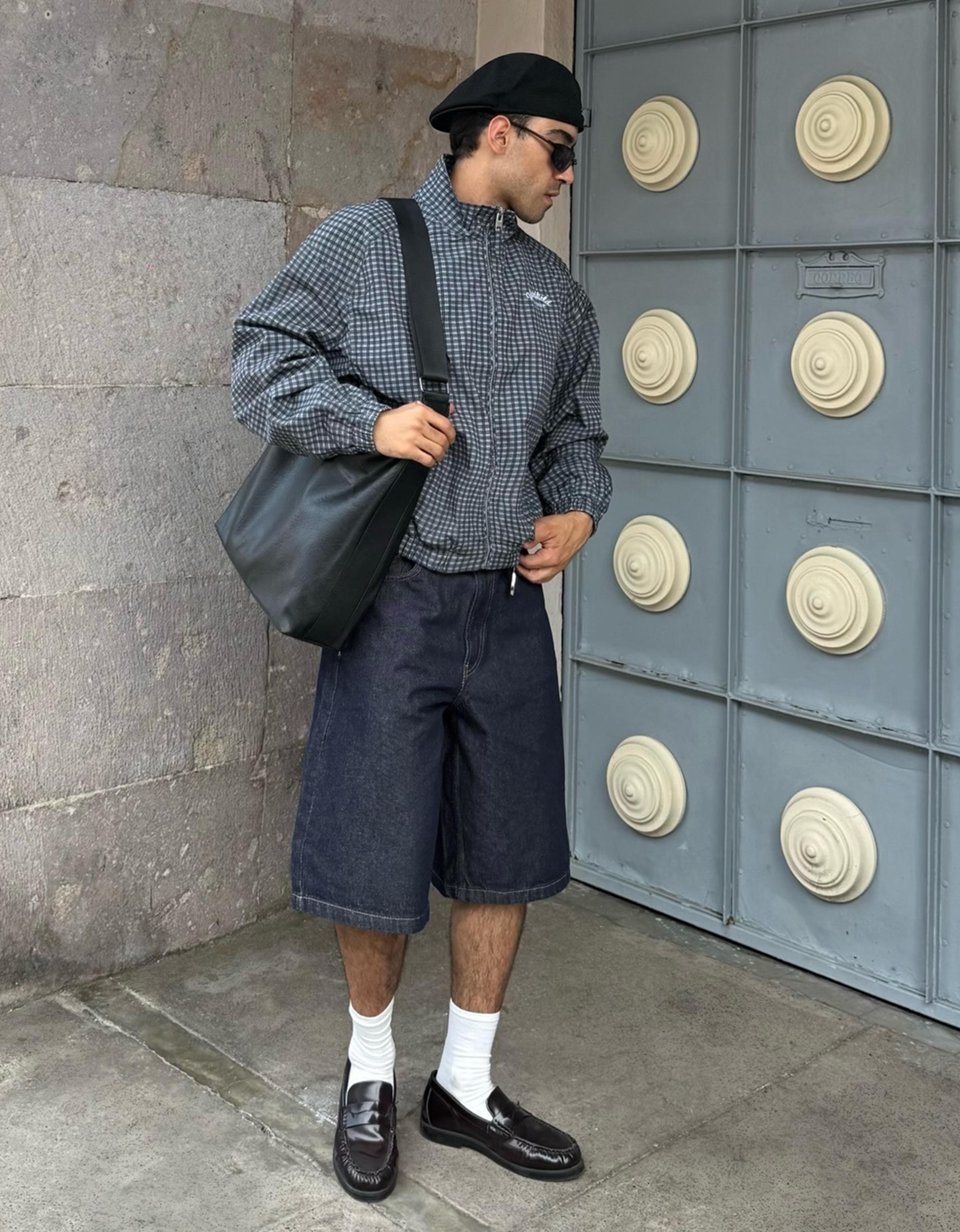 Baggy denim Bermuda shorts — Navy