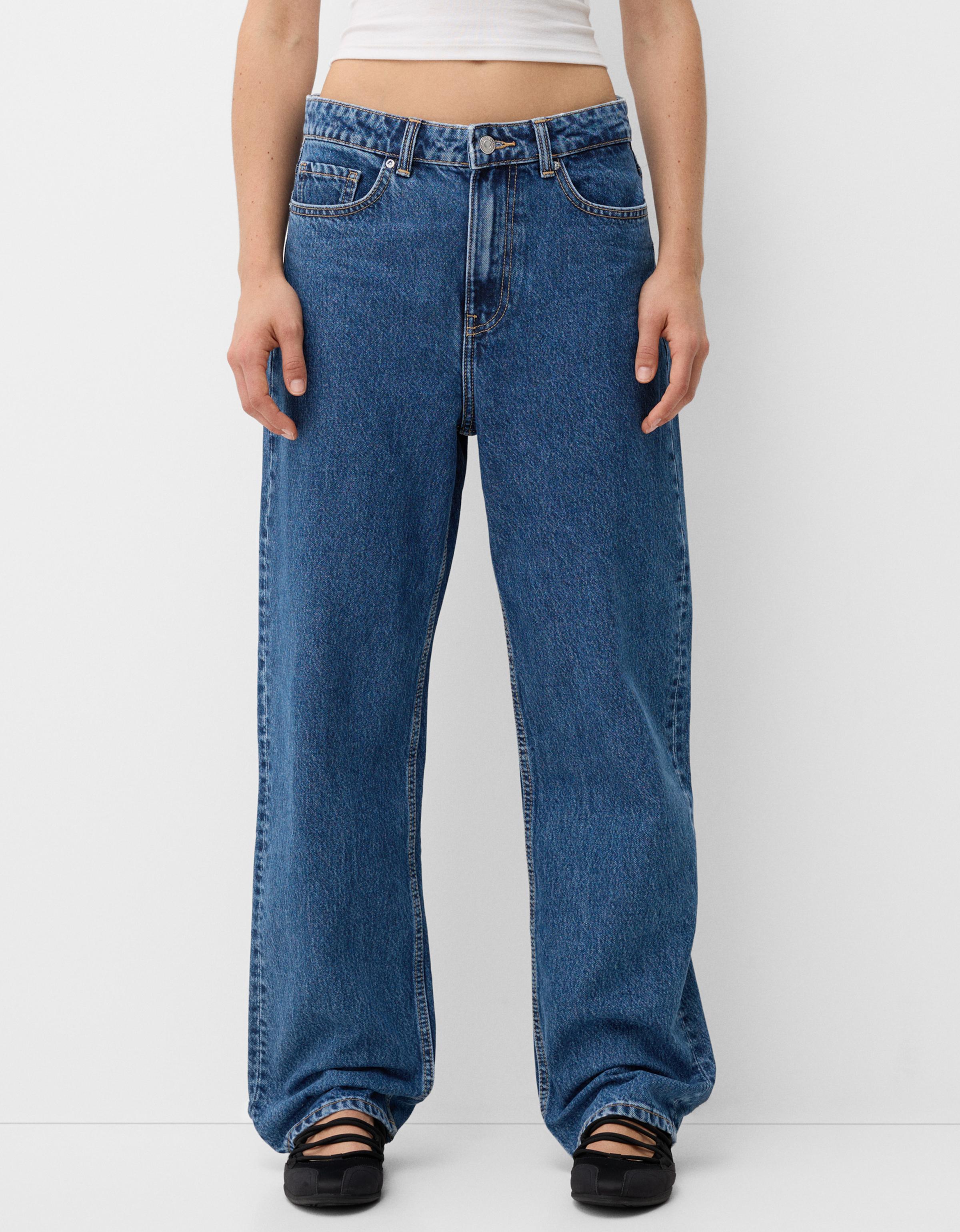 Bershka Straight-Jeans Mit Wide-Leg Damen 40 Blau