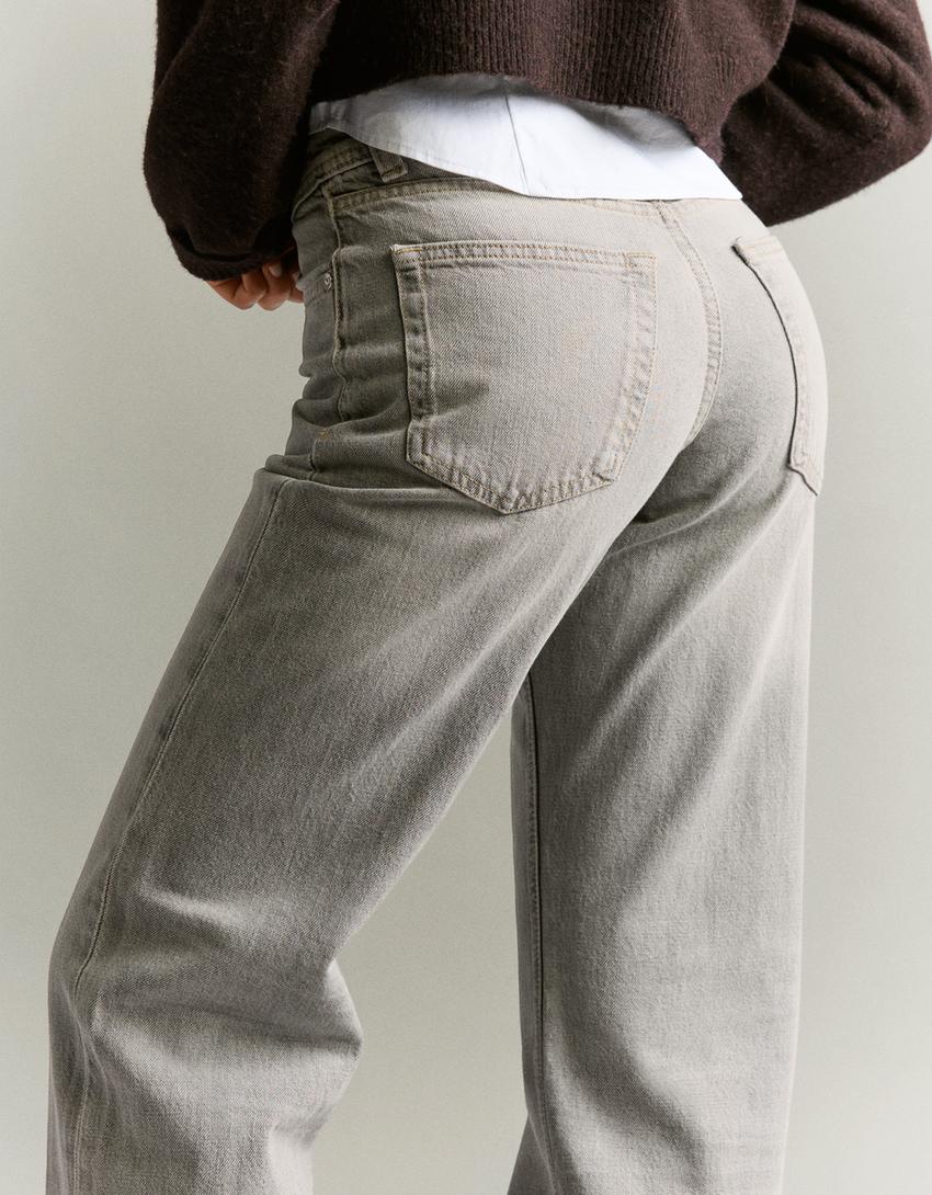 Jeans baggy fit cintura média-Cinza