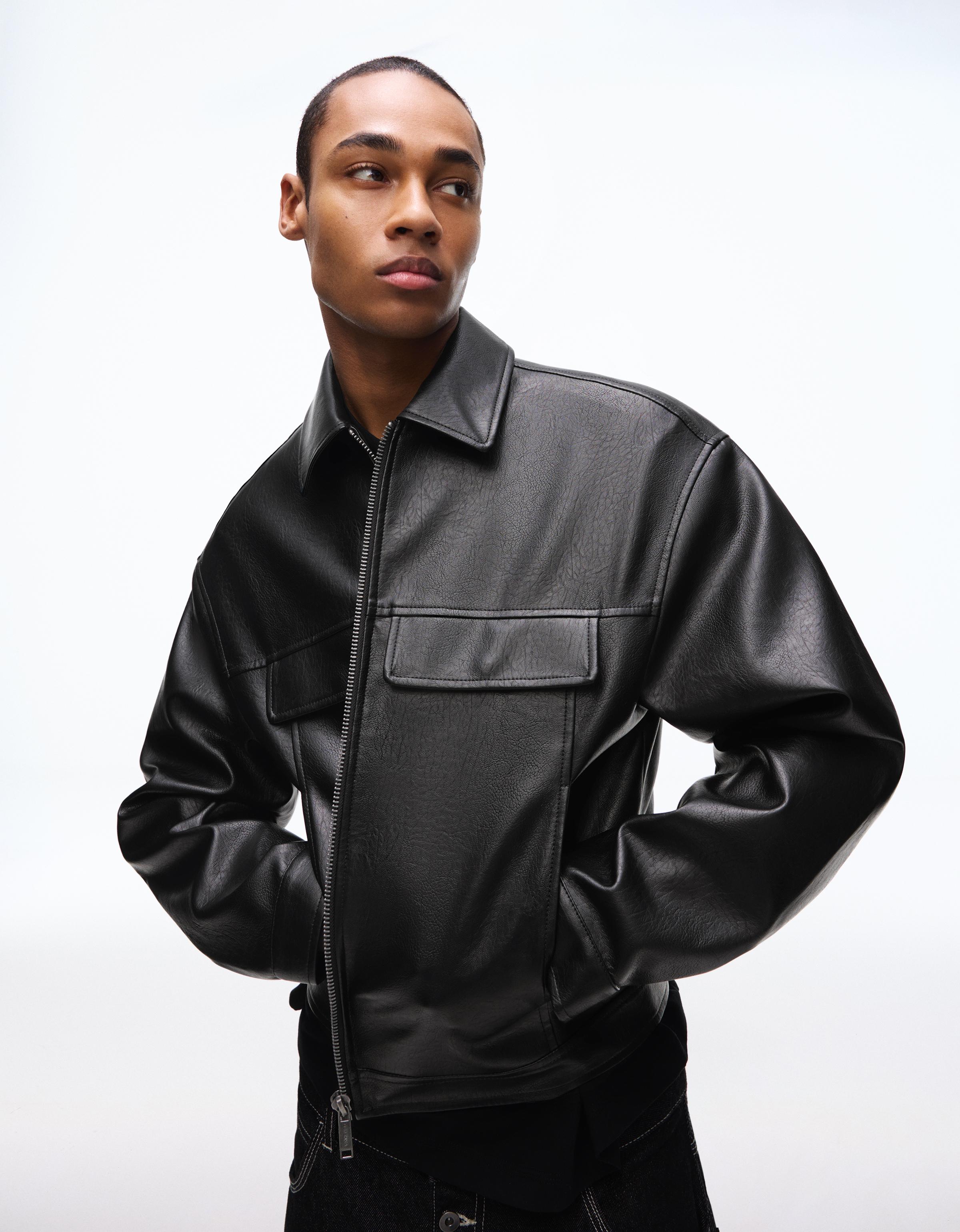 Boxy fit suni deri ceket - Görsel 62