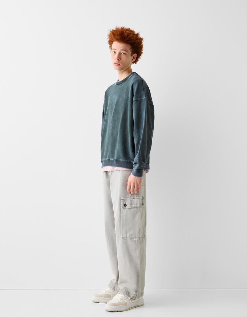 Washed-effect sweatshirt-Green