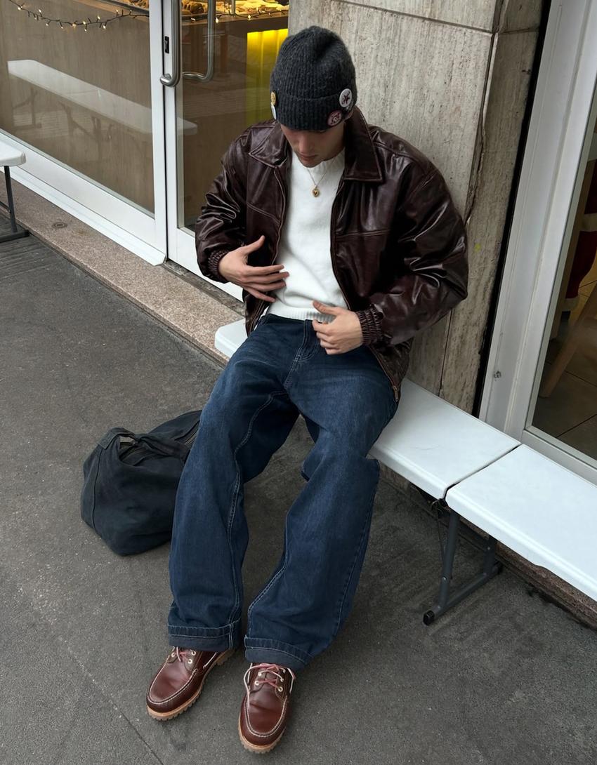 Cazadora efecto piel-Marrón