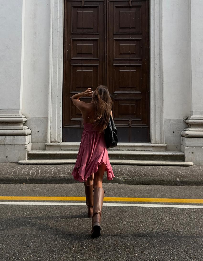 Vestito mini volant-Rosa-2