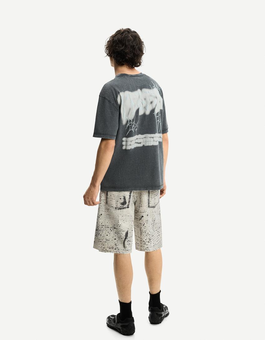 Camiseta manga corta print-Gris-1