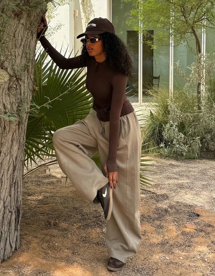 Plush barrel trousers-Sand