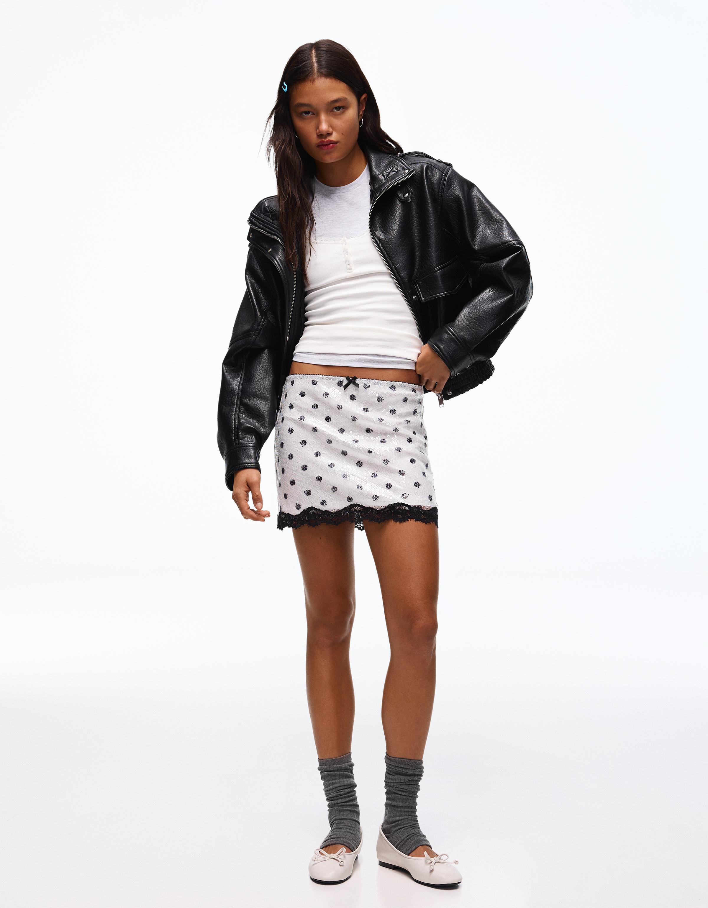 Sequin lace mini skirt