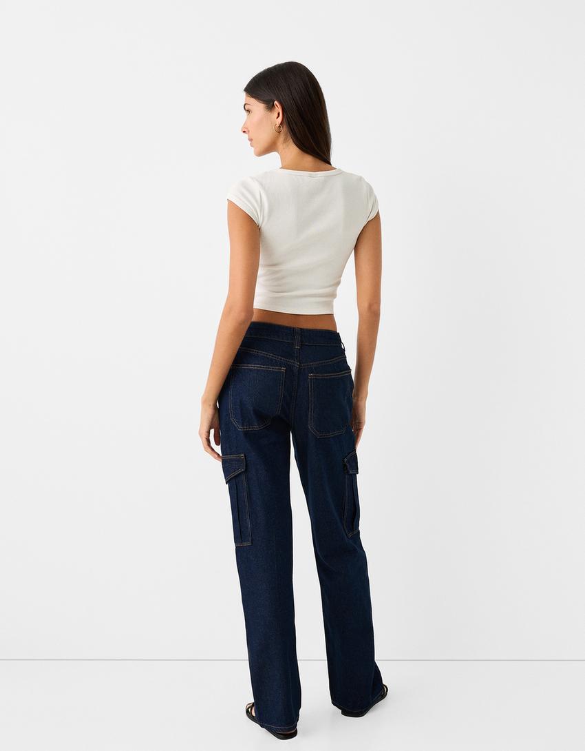 بنطال جينز كارغو بقصّة مستقيمة-أزرق-2