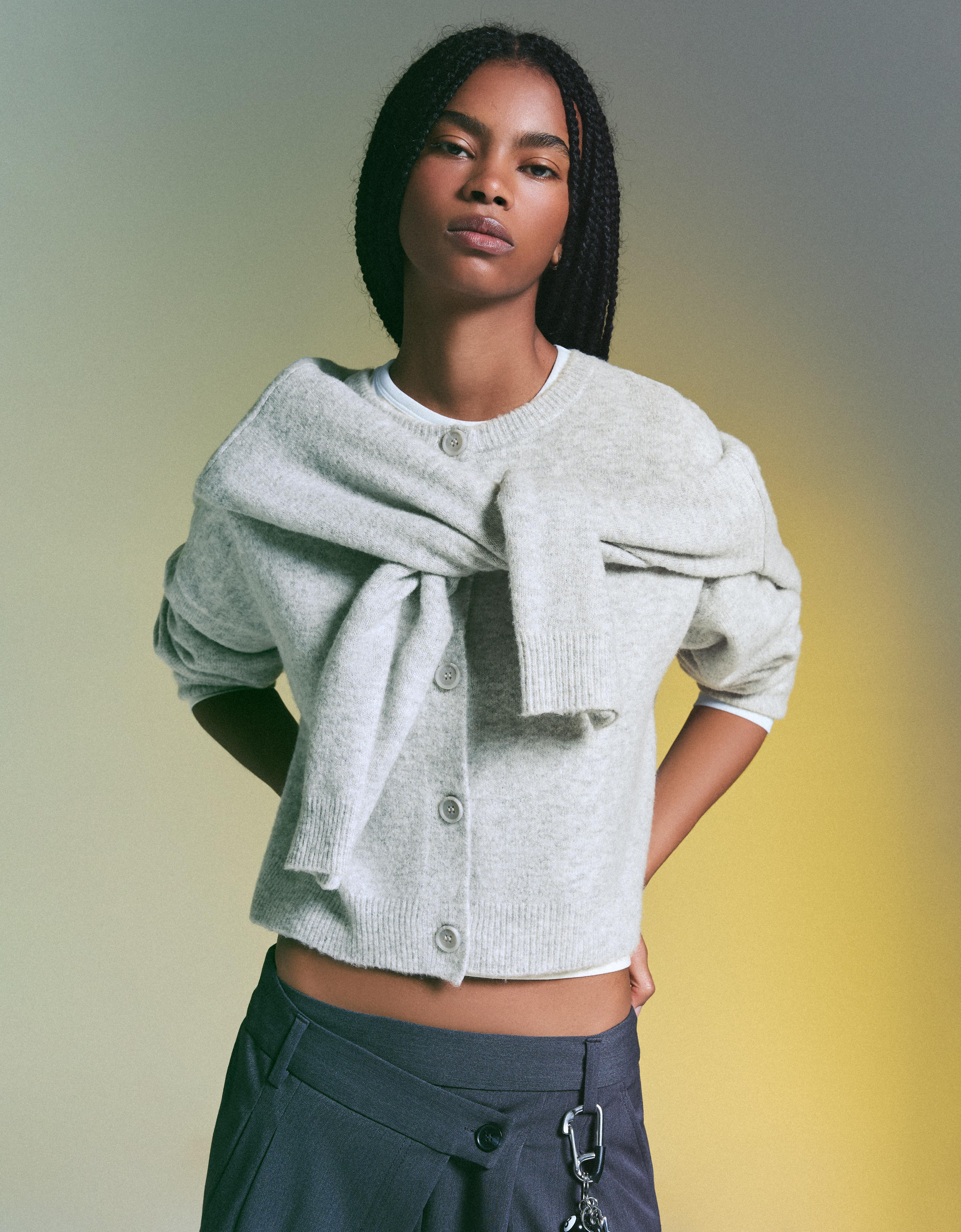 Bershka Cardigan Mit Knöpfen In Soft Touch Qualität Damen Xs Grau