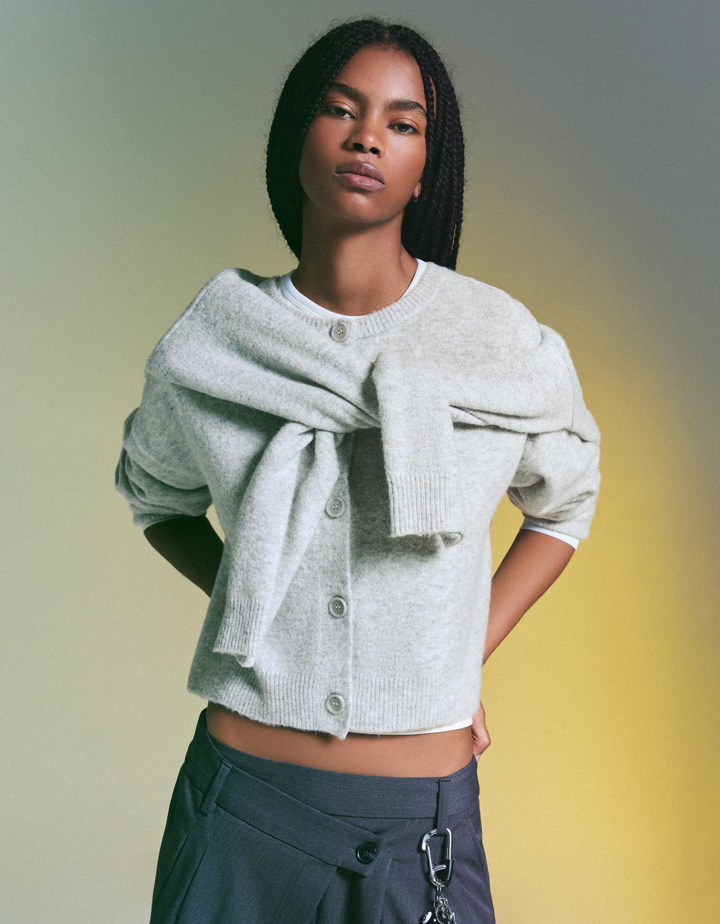 Bershka kardigan z guzikami soft touch szary