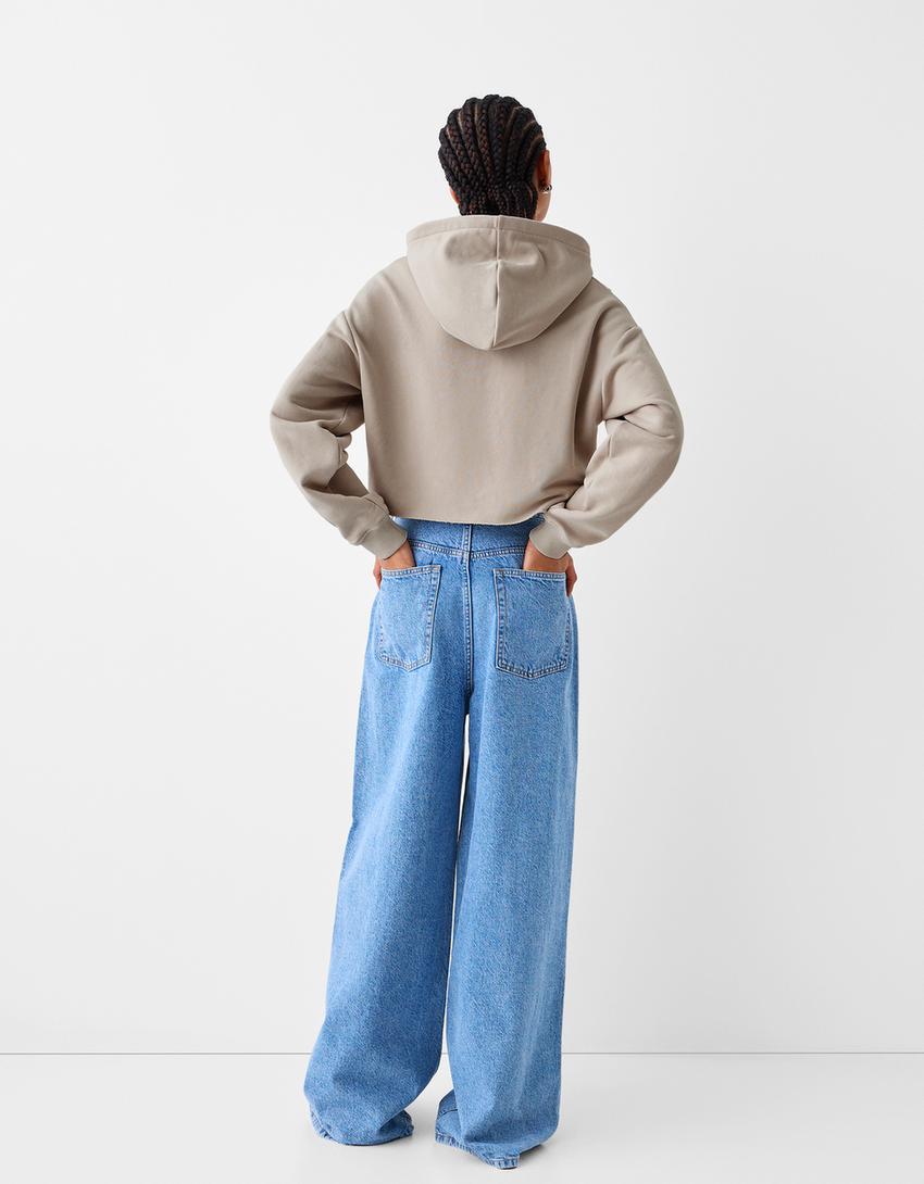 İşlemeli pamuklu kapüşonlu ceket-Gri-1