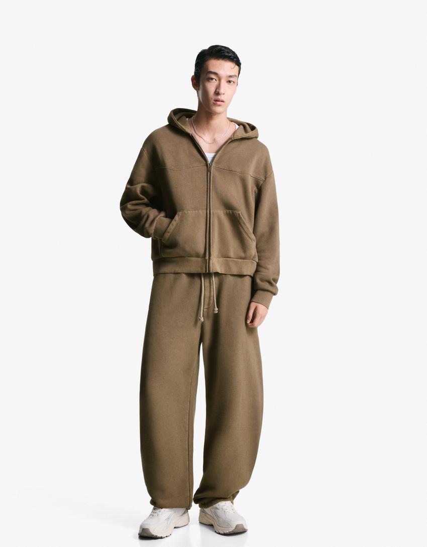 Boxy Cropped-Sweatshirt mit Reißverschluss-Braun-3