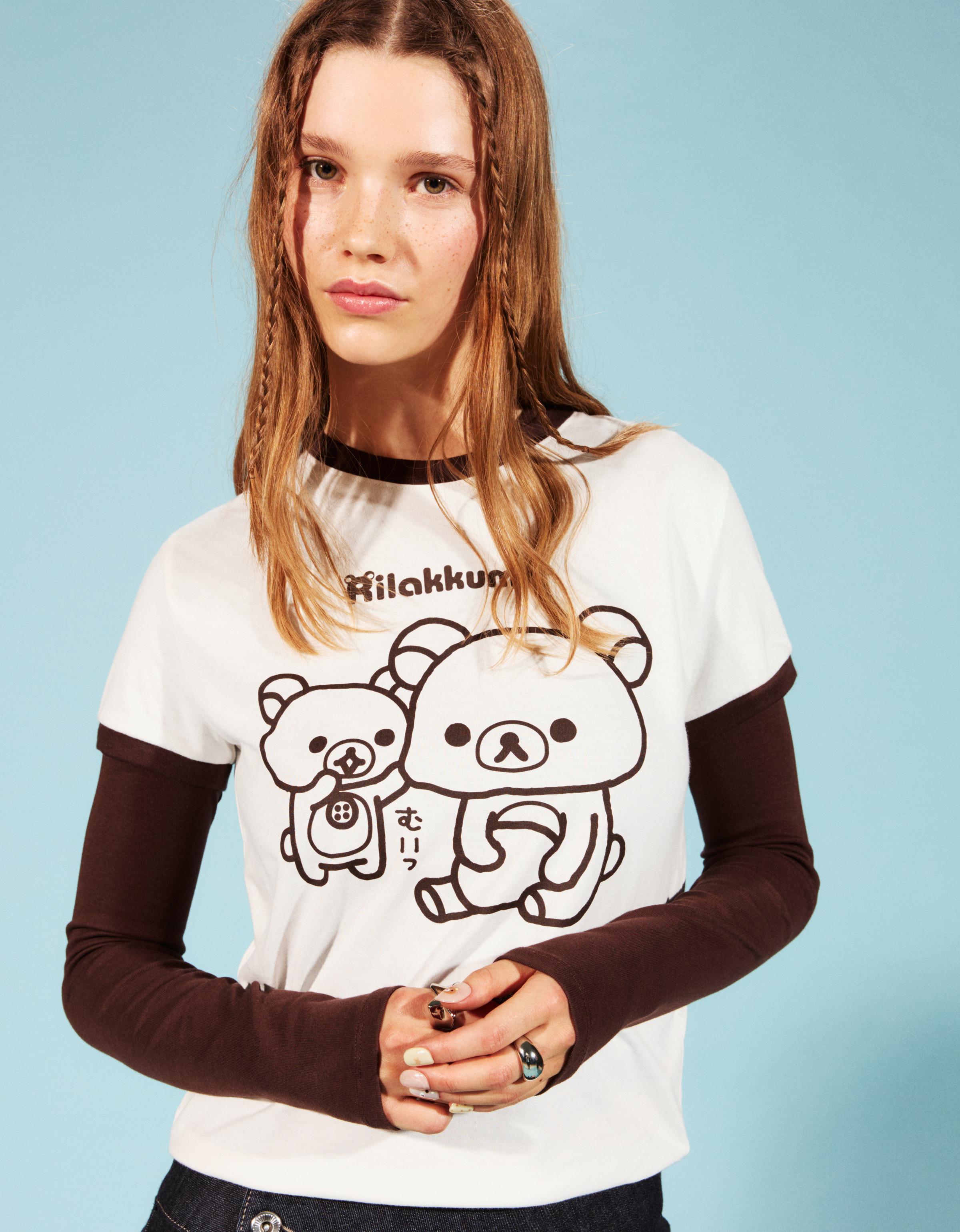 Bershka Rilakkuma T-Shirt Mit Kurzen Ärmeln Und Print Damen M Grbrochenes Weiss