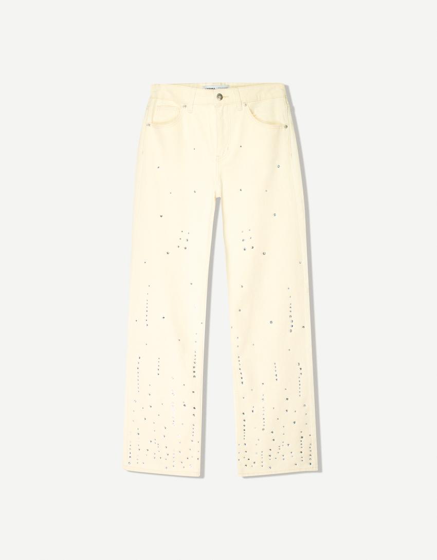 Jean straight wide leg brillant-Écru-5