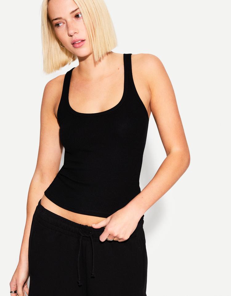 Fitilli kolsuz t-shirt