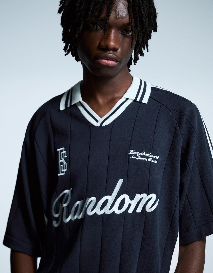 Short sleeve sport print polo shirt-Navy