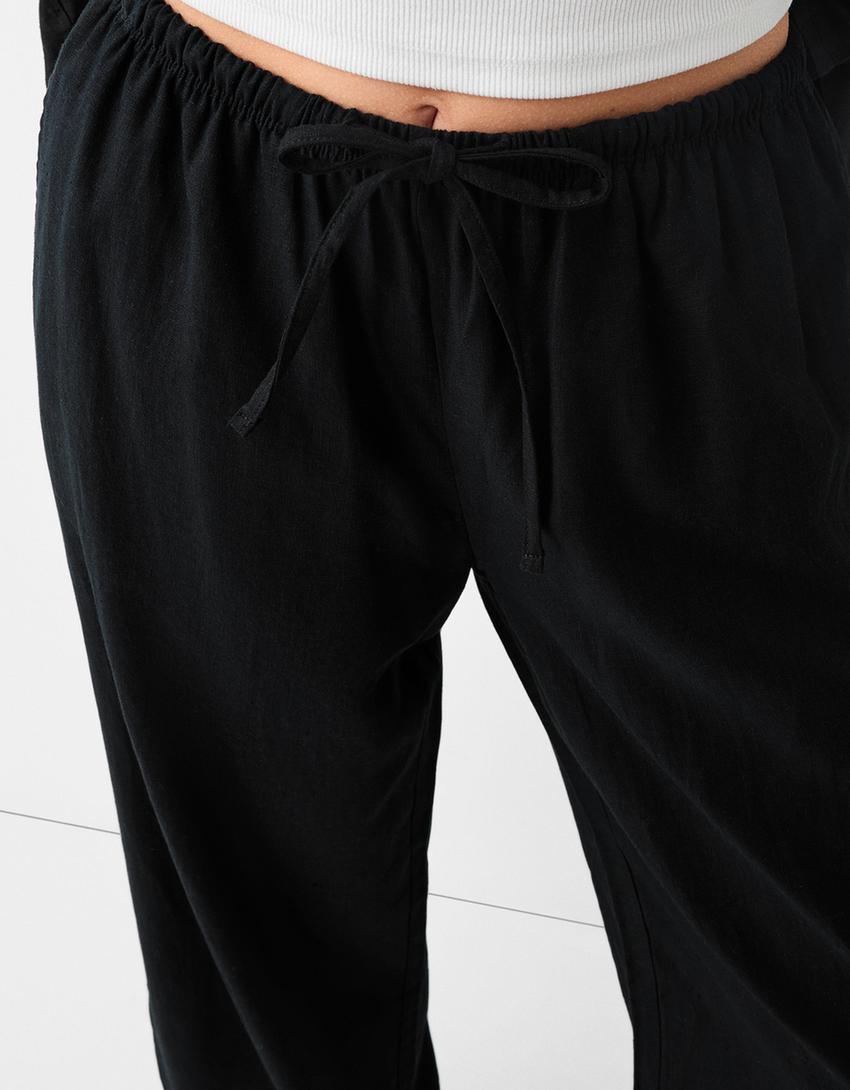 Culottes with linen and an elastic waist-Black-5